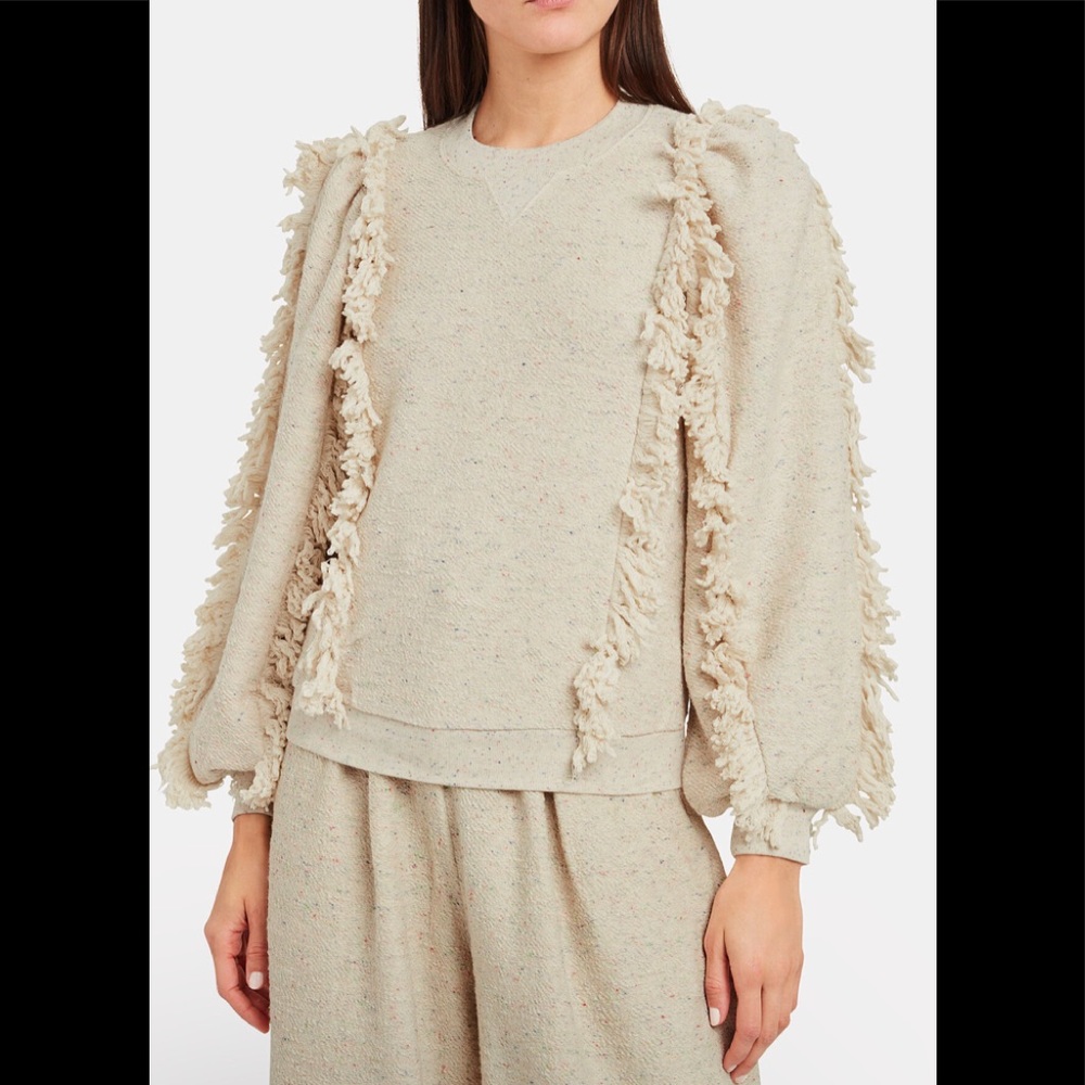 ULLA JOHNSON Sage Fringe Fleece Pullover Sz L